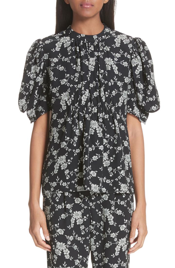 Women's Co Floral Print Gabardine Blouse - Black