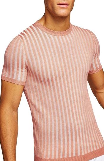 Men's Topman Muscle Fit Ribbed T-shirt - Pink