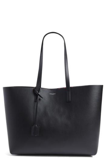 Saint Laurent East/west Leather Tote With Leopard Spot Zip Pouch -