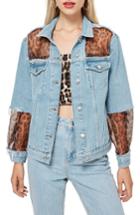 Women's Topshop Leopard Print Organza Denim Jacket Us (fits Like 0-2) - Blue