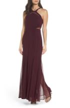 Women's Morgan & Co. Mesh Inset Knit Mermaid Gown /8 - Burgundy