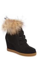 Women's Cecelia New York Holly Wedge Bootie With Genuine Fox Fur Trim M - Black