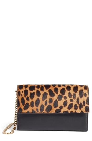 Women's Vince Camuto Fayna Genuine Calf Hair & Leather Foldover Clutch - Black
