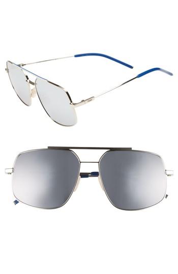Women's Fendi 58mm Polarized Metal Navigator Sunglasses - Palladium
