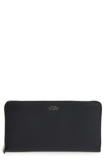 Women's Smythson Panama Calfskin Leather Travel Wallet & Passport Case - Black