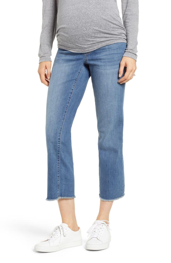 Women's 1822 Denim Fray Hem Straight Leg Maternity Jeans - Blue