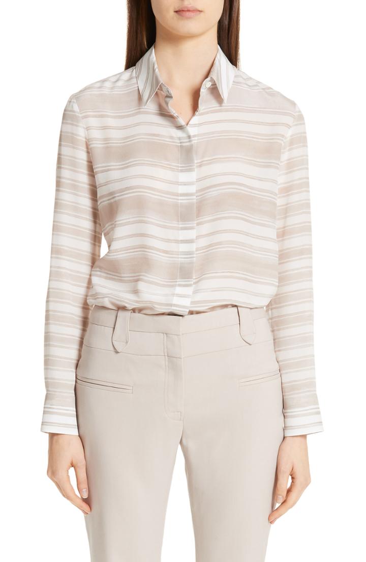 Women's Altuzarra Sheer Stripe Silk Blouse Us / 34 Fr - Beige