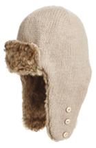Women's Nirvanna Designs Earflap Hat With Faux Fur Trim - Beige