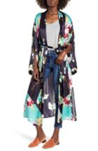 Women's Nordstrom Print Long Silk Kimono, Size - Blue