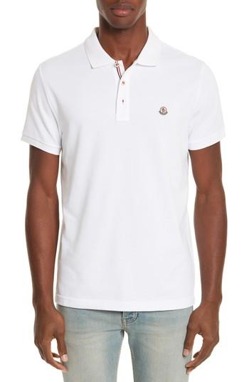 Men's Moncler Flag Placket Pique Polo - White