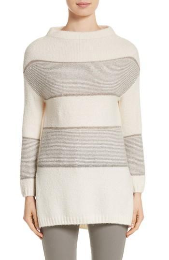 Women's St. John Collection Links Knit Funnel Neck Sweater - Beige