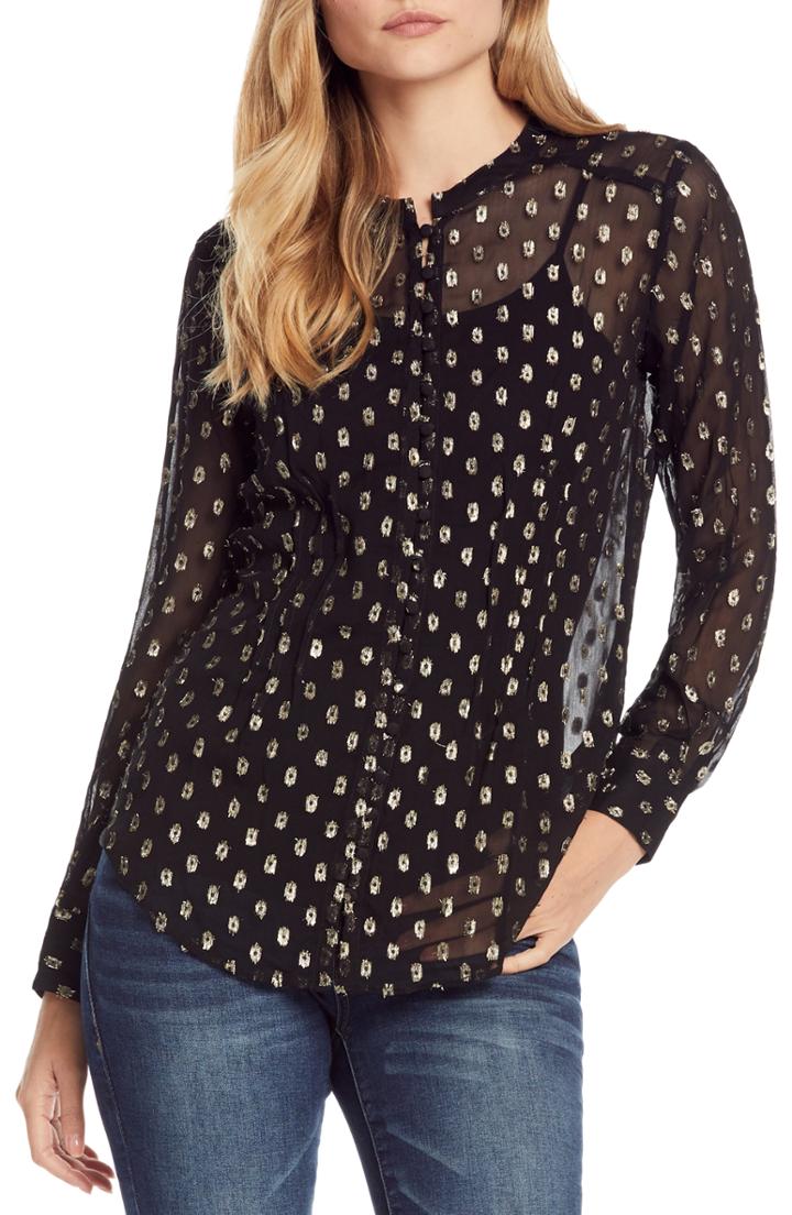 Women's Michael Stars Olivia Metallic Clip Dot Blouse - Black