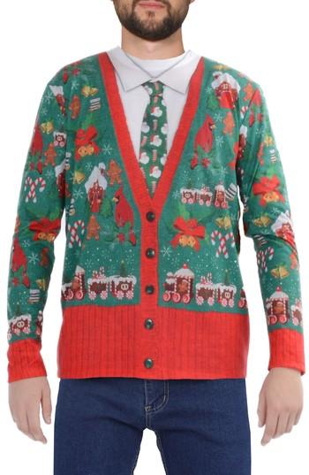 Men's Faux Real Ugly Christmas Sweater - Green
