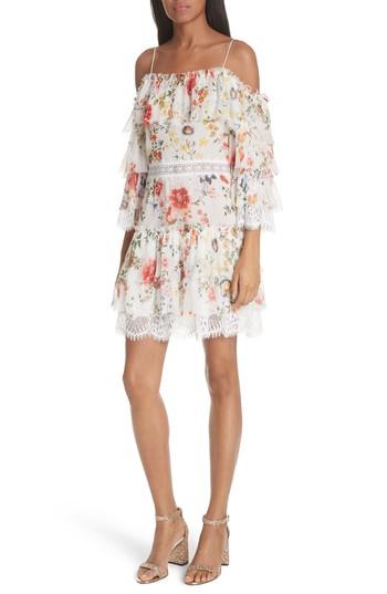 Women's Alice + Olivia Santos Cold Shoulder Floral Silk Dress - White