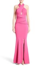 Women's Rachel Gilbert Neoprene Halter Mermaid Gown - Pink