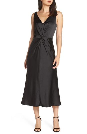 Women's Maggy London Knot Front Satin Dress - Black