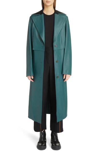Women's Loewe Jersey Panel Leather Trench Coat Us / 42 Fr - Green