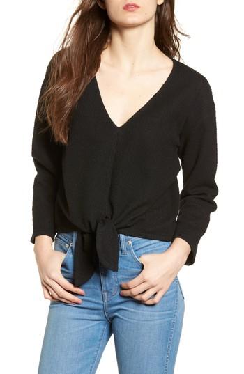 Women's Madewell Textured Tie Front Top, Size - Black