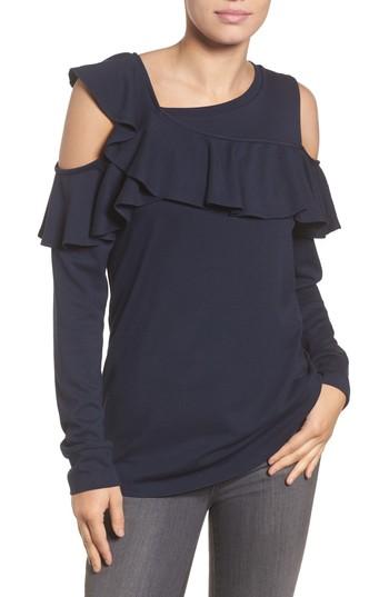 Women's Halogen Asymmetrical Ruffle Cold Shoulder Top - Blue