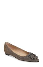 Women's Manolo Blahnik 'hangisi' Jeweled Pointy Toe Flat .5us / 37.5eu - Metallic