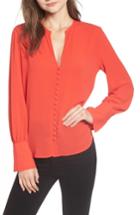 Women's Chelsea28 Split Neck Button Front Crepe Top, Size - Red