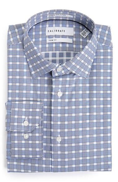 Men's Calibrate Trim Fit Non-iron Plaid Dress Shirt