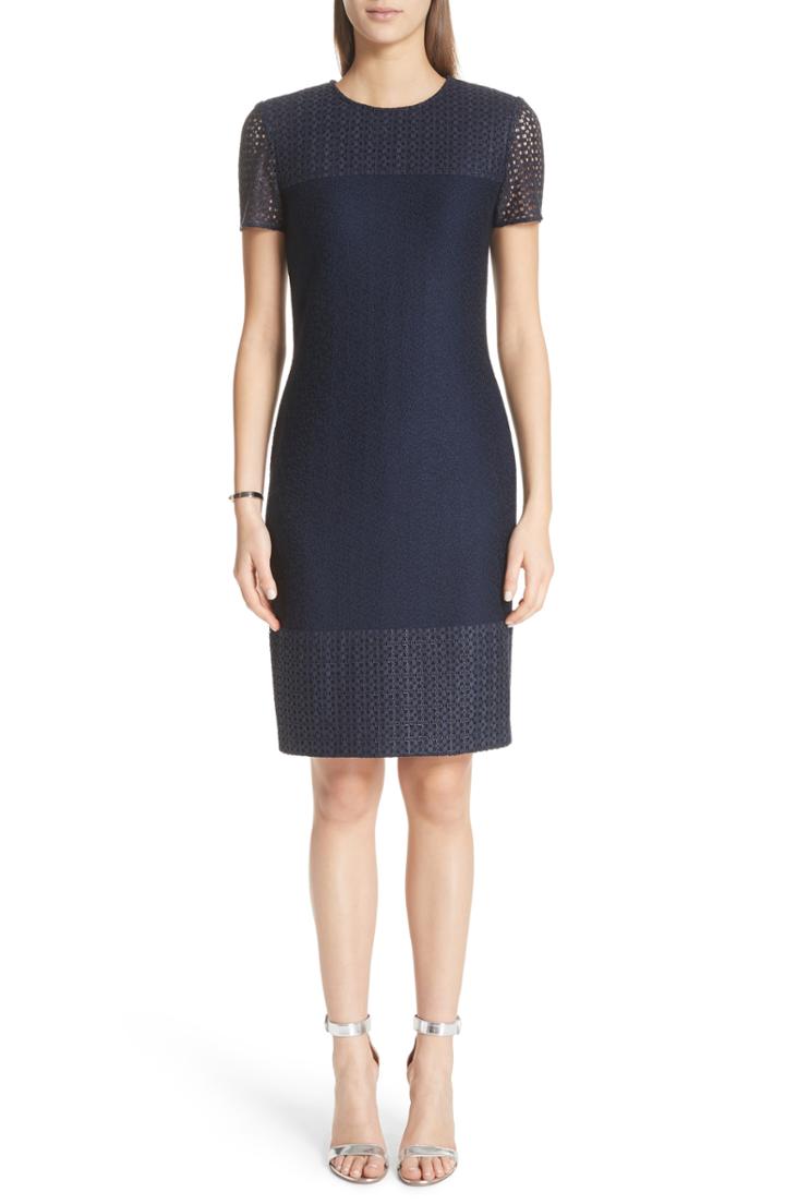Women's St. John Collection Caris Lace Trim Knit Dress - Blue