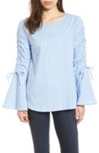 Women's Halogen Ruched Sleeve Stripe Top, Size - Blue