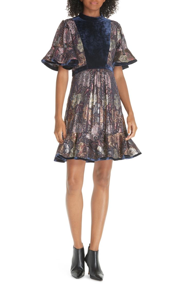 Women's Rebecca Taylor Velvet And Metallic Tapestry Dress