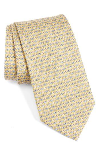 Men's Salvatore Ferragamo Alternating Flowers Silk Tie, Size - Yellow