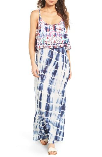 Women's Raga Catching The Waves Embroidered Maxi Dress - Blue