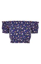 Petite Women's Topshop Bardot Floral Shirred Top P Us (fits Like 0-2p) - Blue