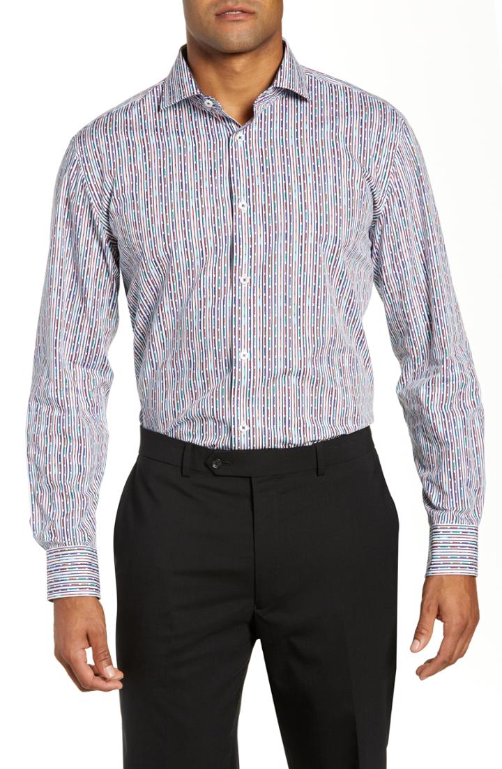 Men's Bugatchi Trim Fit Stripe Dress Shirt .5 - Red