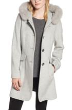 Women's Kristen Blake Genuine Fox Trim Hooded Wool Coat - Grey