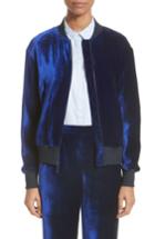 Women's St. John Collection Velvet Bomber Jacket, Size - Blue