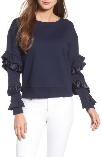 Women's J.crew Ruffle Sleeve Sweatshirt, Size - Blue