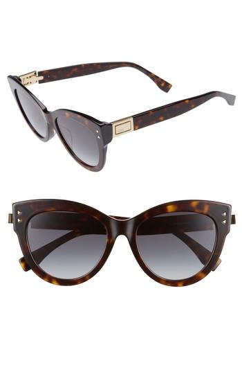 Women's Fendi 54mm Special Fit Cat Eye Sunglasses - Dark Havana