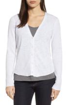 Women's Eileen Fisher V-neck Organic Linen & Cotton Cardigan, Size - White