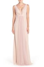 Women's Monique Lhuillier Bridesmaids Deep V-neck Chiffon & Tulle Gown - Ivory