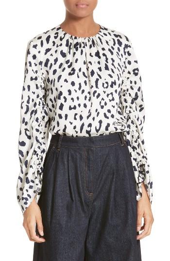 Women's Tibi Print Silk Ruche Top