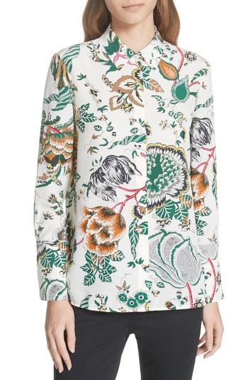 Women's Tory Burch Erica Print Silk Shirt - Ivory