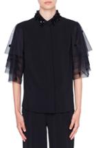 Women's Akris Punto Tulle Sleeve Blouse - Black