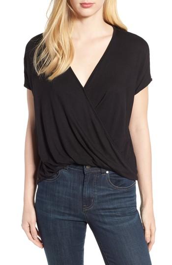 Women's Bobeau Faux Wrap Knit Top, Size - Black