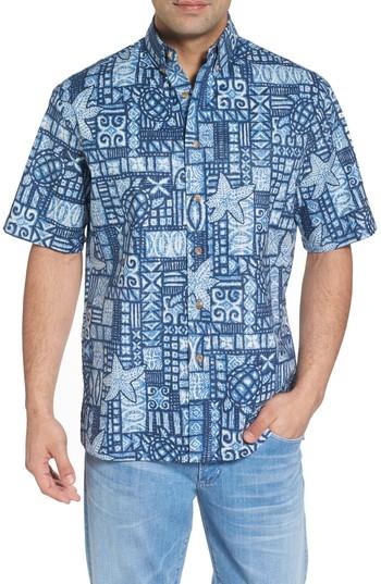 Men's Kahala Ki'i Pokahu Relaxed Fit Half Placket Shirt - Blue