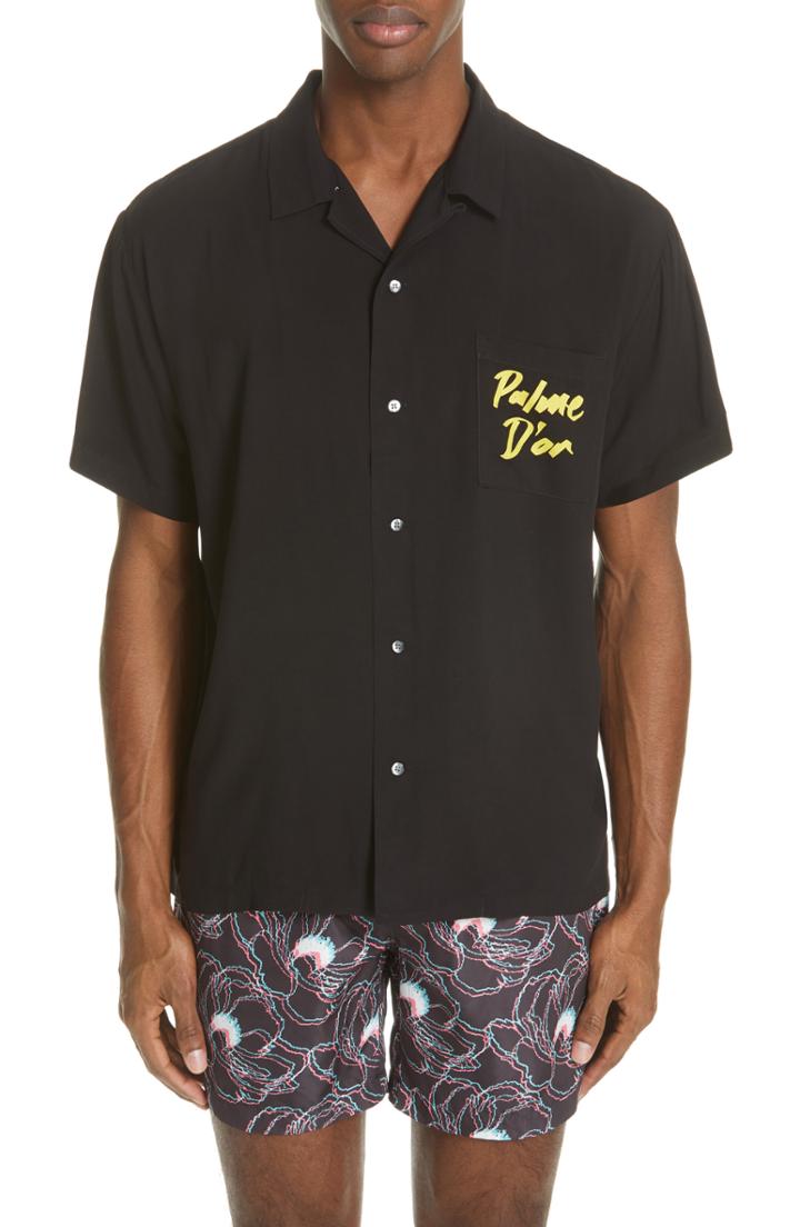 Men's Double Rainbouu Palm Graphic Camp Shirt - Black