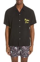 Men's Double Rainbouu Palm Graphic Camp Shirt - Black