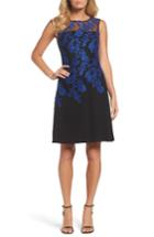 Women's Ellen Tracy Embroidered Crepe Fit & Flare Dress - Blue