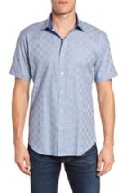 Men's Bugatchi Shaped Fit Houndstooth Check Sport Shirt - Blue