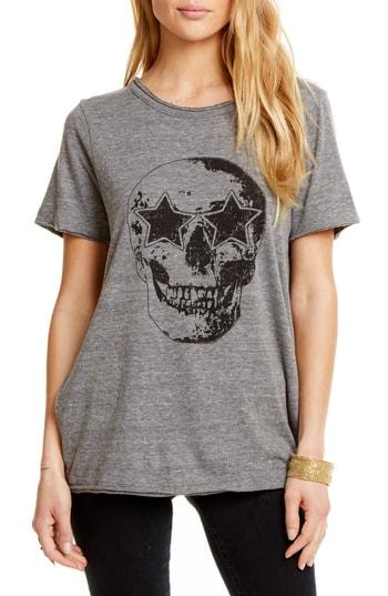 Women's Chaser Star Eyes Skull Tee - Grey