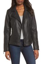 Petite Women's Halogen Moto Zip Leather Jacket P - Black
